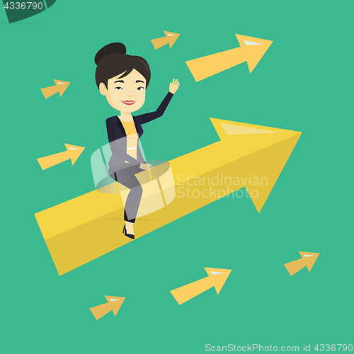 Image of Happy business woman flying to success.