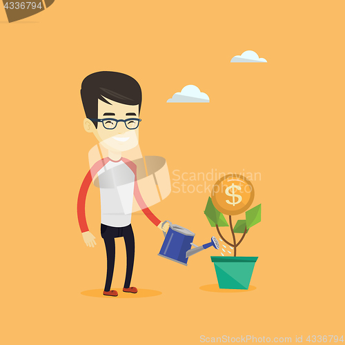 Image of Business man watering money flower.