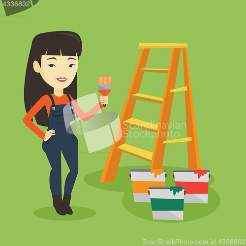 Image of Painter with paint brush vector illustration.