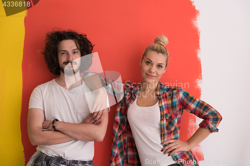 Image of couple in love  over color background