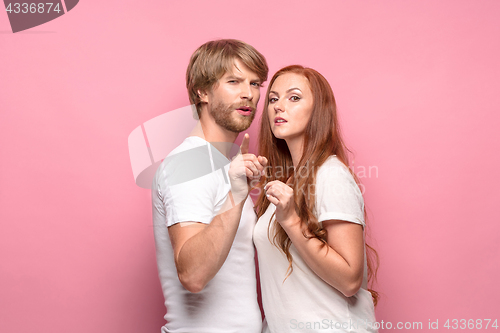 Image of Young couple remembering and thinking about something