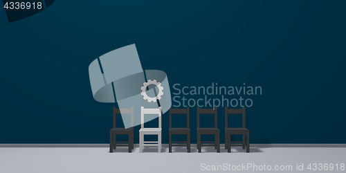 Image of row of chairs and gear wheel - 3d rendering