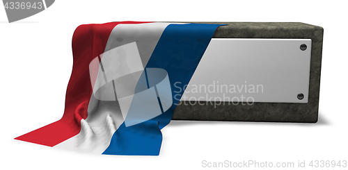 Image of stone socket with blank sign and flag of the netherlands - 3d rendering