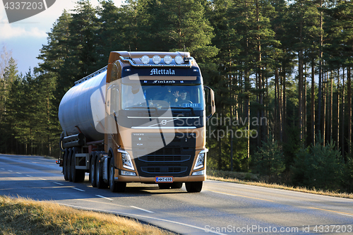 Image of Volvo FH Semi Tanker in Autumn Sunlight