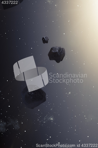 Image of asteroids in the deep space