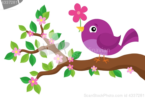 Image of Stylized bird on spring branch theme 4