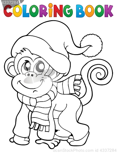 Image of Coloring book monkey in winter clothes