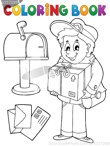 Image of Coloring book mailman delivering box