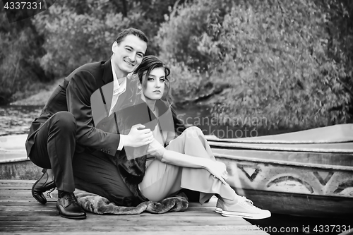 Image of Black and White Portrait Of Happy Couple In Love