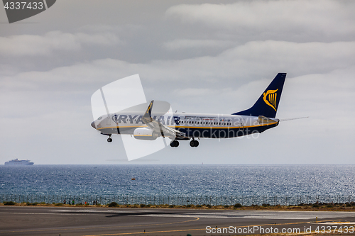 Image of ARECIFE, SPAIN - APRIL, 15 2017: Boeing 737-800 of RYANAIR with 