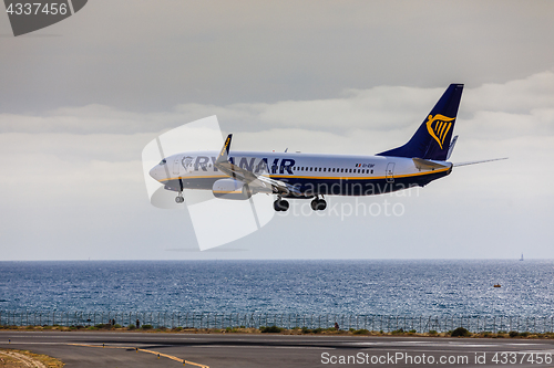 Image of ARECIFE, SPAIN - APRIL, 15 2017: Boeing 737-800 of RYANAIR landi