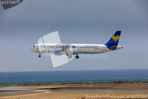 Image of ARECIFE, SPAIN - APRIL, 16 2017: AirBus A321 of ThomasCook.com w