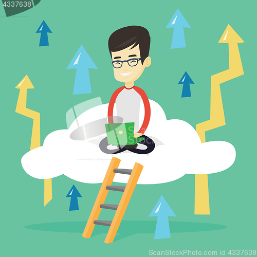 Image of Business man sitting on cloud with laptop.