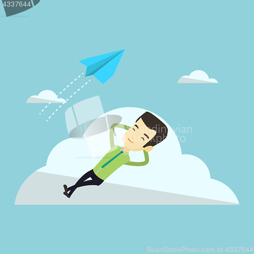 Image of Business man lying on cloud vector illustration.