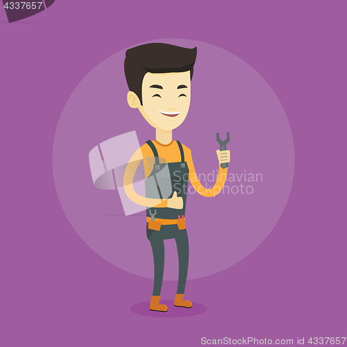 Image of Repairman holding spanner vector illustration.