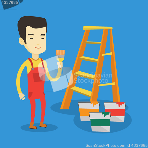 Image of Painter with paint brush vector illustration.