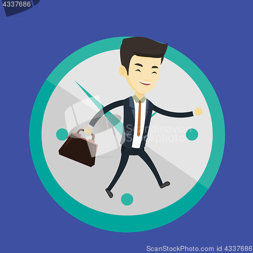 Image of Business man running on clock background.
