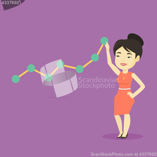 Image of Business woman looking at chart going up.