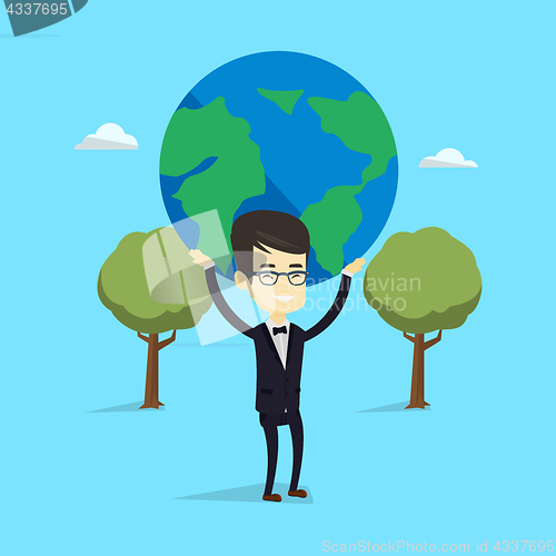 Image of Business man holding globe vector illustration.