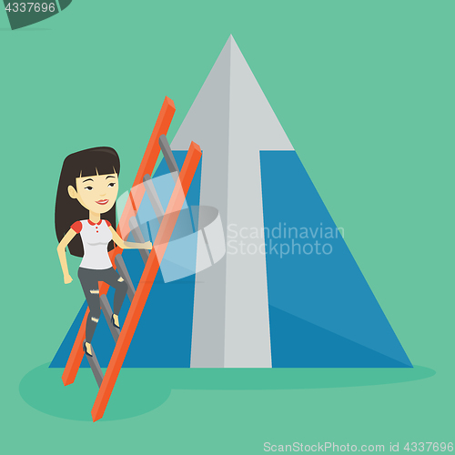 Image of Business woman climbing on mountain.