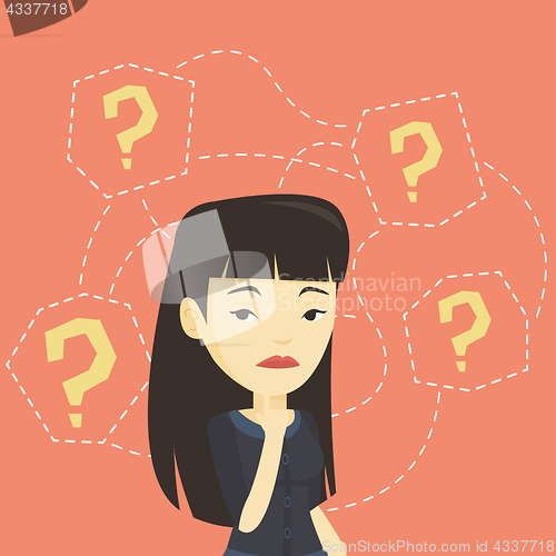 Image of Young business woman thinking vector illustration.