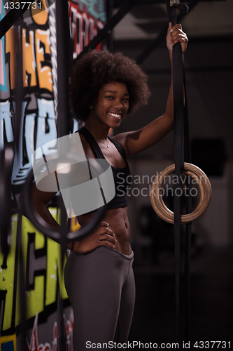 Image of portrait of black women after workout dipping exercise