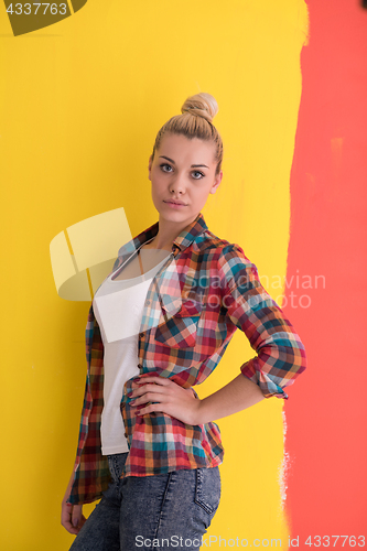 Image of young woman over color background