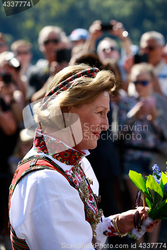 Image of LOEN, NORWAY - MAY, 20 2017: Queen Sonja of Norway at the openin