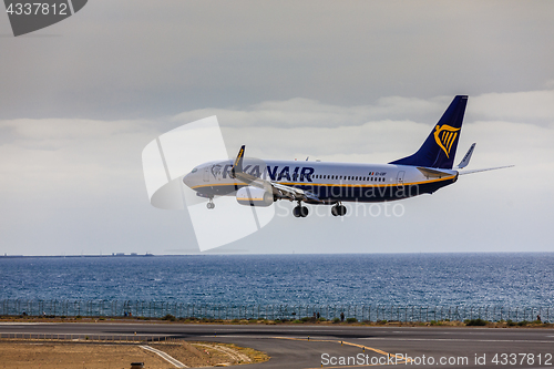 Image of ARECIFE, SPAIN - APRIL, 15 2017: Boeing 737-800 of RYANAIR landi