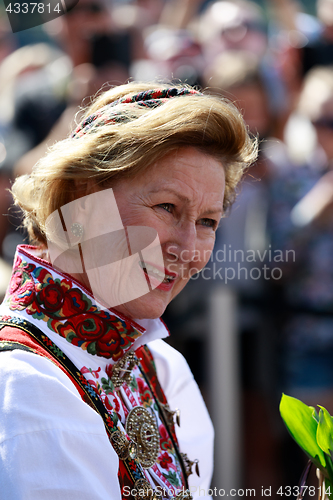 Image of LOEN, NORWAY - MAY, 20 2017: Queen Sonja of Norway at the openin