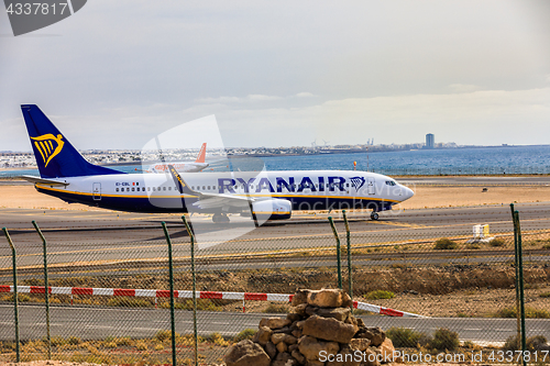 Image of ARECIFE, SPAIN - APRIL, 15 2017: Boeing 737-800 of RYANAIR with 