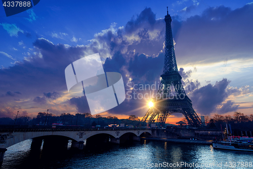 Image of The Eiffel tower at sunrise in Paris 