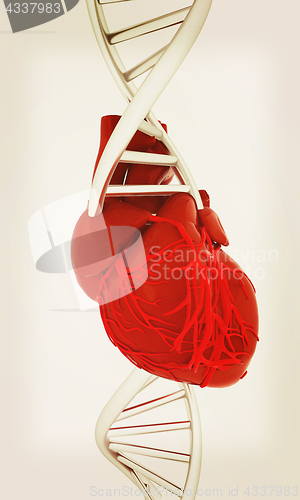 Image of DNA and heart. 3d illustration. Vintage style.