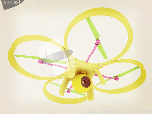 Image of Drone, quadrocopter, with photo camera flying. 3d render. Vintag