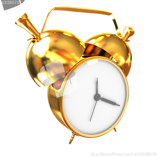 Image of Old style of Gold Shiny alarm clock. 3d illustration