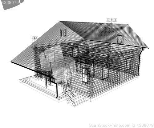 Image of line drawing of house. 3d illustration