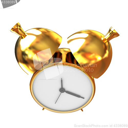 Image of Old style of Gold Shiny alarm clock. 3d illustration