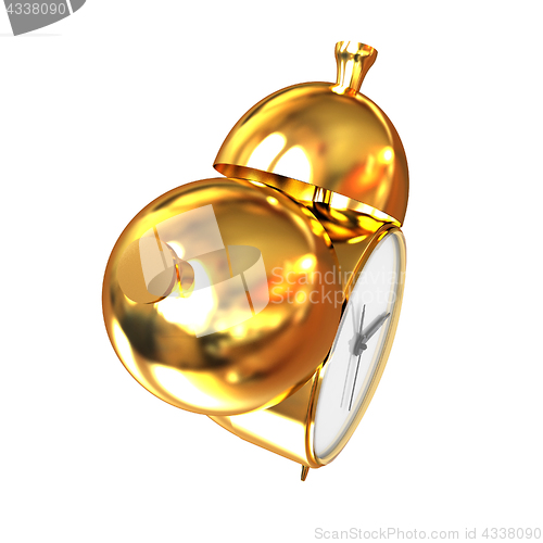 Image of Old style of Gold Shiny alarm clock. 3d illustration