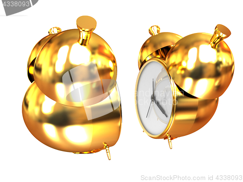 Image of Old style of Gold Shiny alarm clock. 3d illustration