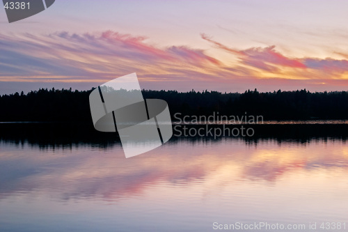 Image of Romantic, colourful and beautiful sunset on Delsj&#246;n lake, G&#246;teborg, Sweden