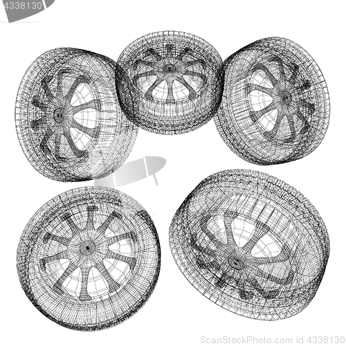 Image of computer drawing of car wheel. Top view. 3d illustration