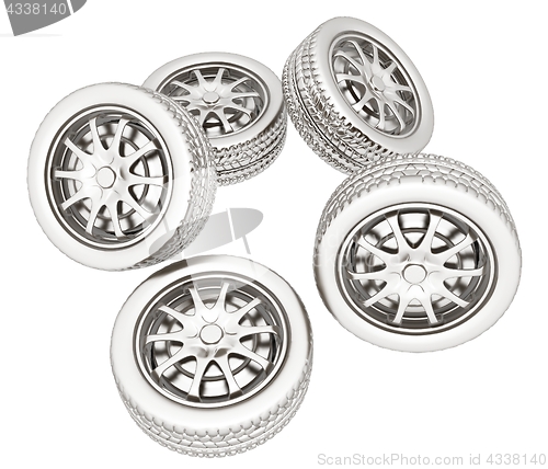 Image of Car wheels. Top view. 3d illustration