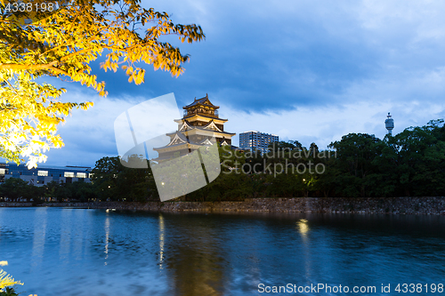 Image of Japanese Hiroshima castle at night