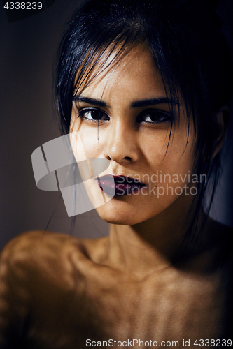 Image of beauty latin young woman in depression, hopelessness look, fashi