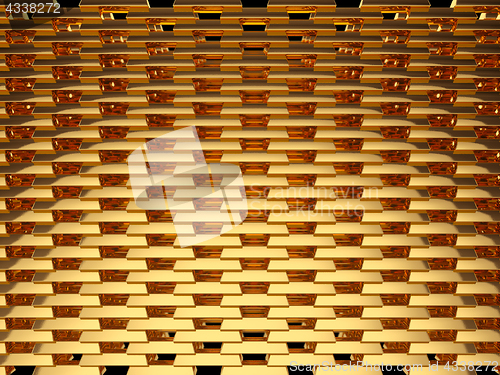 Image of Gold bars or inglots wall isolated on black