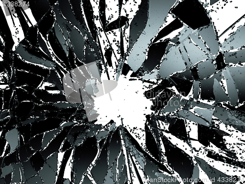 Image of Shattered glass over white background