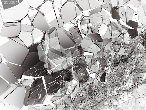 Image of Pieces of destructed Shattered glass on white