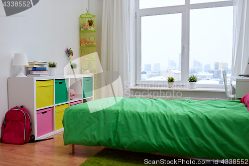 Image of kids room interior with bed and accessories