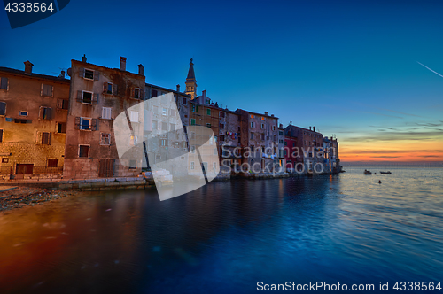 Image of Coastal town of Rovinj, Istria, Croatia in sunset. Rovin beauty antiq city