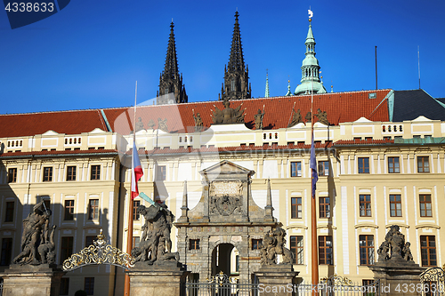 Image of Statue on entrance to the Prague castle located in Hradcany dist